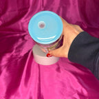 Beautiful Tumbler Displaying Stitches with blue Lid and Straw Perfect for Kids and Adults Plastic.