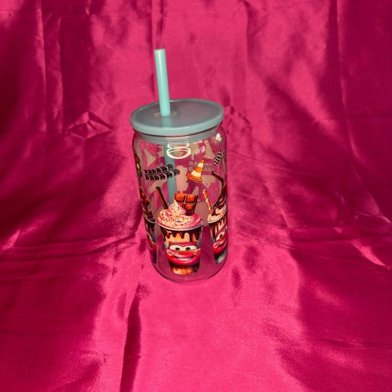 Handsome Tumbler Displaying Cars Comes with a Blue Lid and Straw Perfect for Kids and Adults