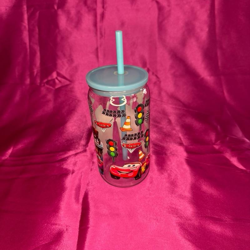 Handsome Tumbler Displaying Cars Comes with a Blue Lid and Straw Perfect for Kids and Adults