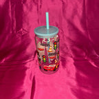 Handsome Tumbler Displaying Cars Comes with a Blue Lid and Straw Perfect for Kids and Adults
