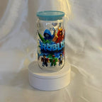 Beautiful Tumbler Displaying Blox with blue Lid and Straw Perfect for Kids and Adults Plastic.