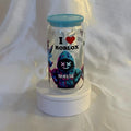 Beautiful Tumbler Displaying Blox with blue Lid and Straw Perfect for Kids and Adults Plastic.
