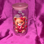 Beautiful Tumbler Displaying a Teddy with pink Lid and Straw Perfect for Kids and Adults Plastic