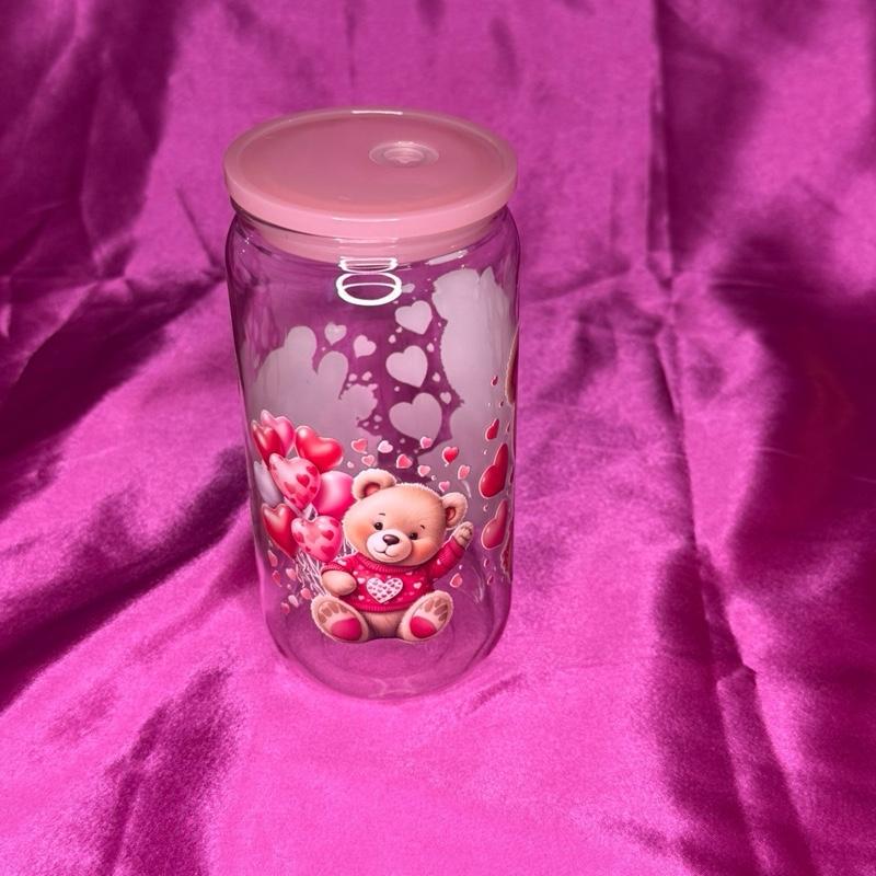Beautiful Tumbler Displaying a Teddy with pink Lid and Straw Perfect for Kids and Adults Plastic