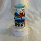 Beautiful Tumbler Displaying Blox with blue Lid and Straw Perfect for Kids and Adults Plastic.