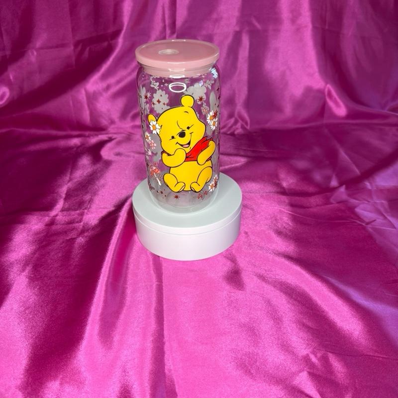 Beautiful Tumbler Displaying Poo bear with pink Lid and Straw Perfect for Kids and Adults Plastic.