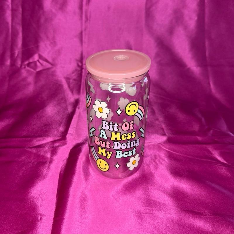 Beautiful Tumbler with Lid and Straw - 'A Bit of a Mess But I'm Doing My Best' Design - Perfect for Daily Use