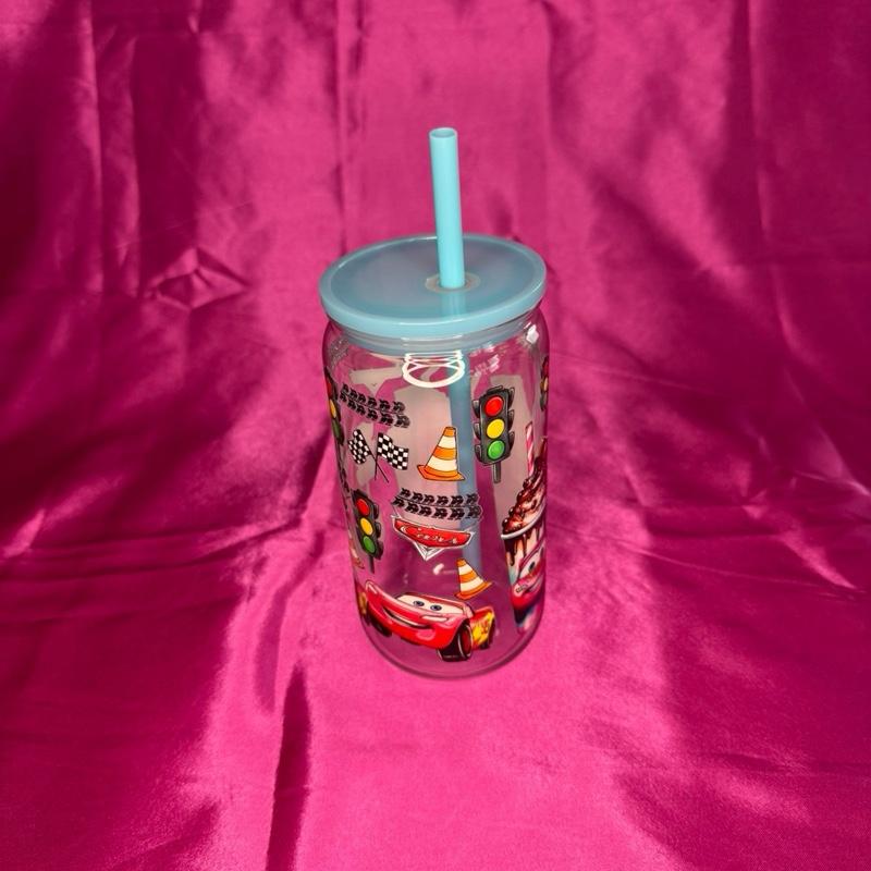 Handsome Tumbler Displaying Cars Comes with a Blue Lid and Straw Perfect for Kids and Adults